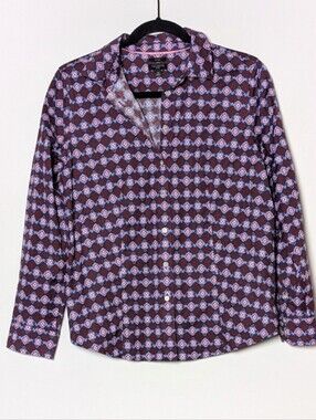 Talbots Shirt Purple Geometric Preppy Non-Iron Button Down Office Work 10P